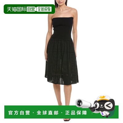 自营WeWoreWhat Ribbed Broderie Mini Dress - black 美国奥莱直