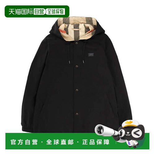 自营burberryReversible Check Pattern Hooded Jacket - black