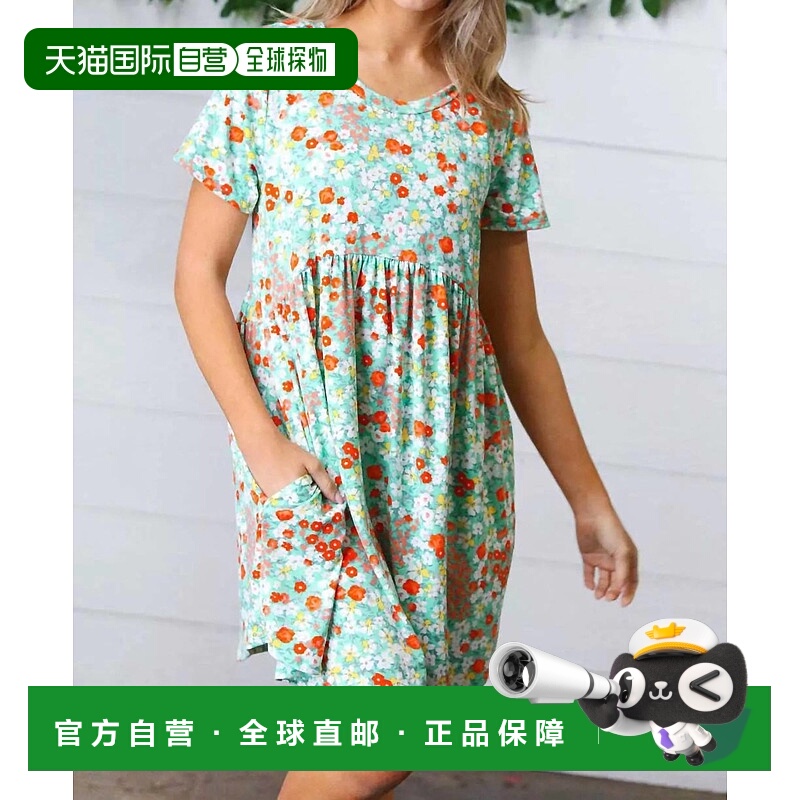 自营 haptics薄荷色花朵娃娃连衣裙 美国奥莱直发