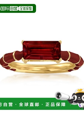 自营Ross-Simons 石榴石和红色珐琅戒指 18 克拉黄金 925 英镑 -