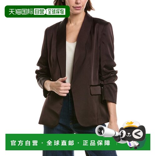 自营T Tahari Shawl Collar Scrunch Sleeve Blazer - brown 美国
