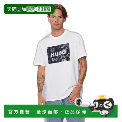 自营 hugo bossHugo 男式 Dulive 方形徽标短袖 T 恤，白色 - 白