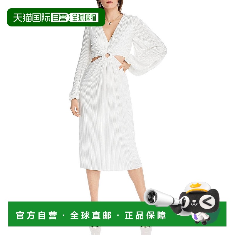 自营 lini女式V领镂空Midi连衣裙-白色 美国奥莱直发服饰