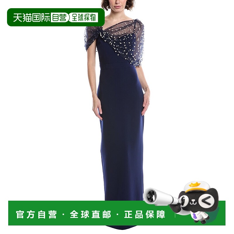 自营Theia Louella Pearl Shawl Gown - blue 美国奥莱直发