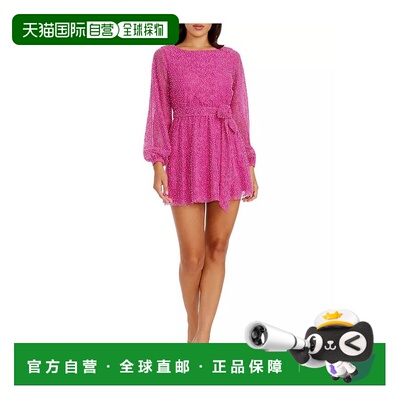 【美国直邮】dress the population 女士 连衣裙长袖迷你宽松花卉