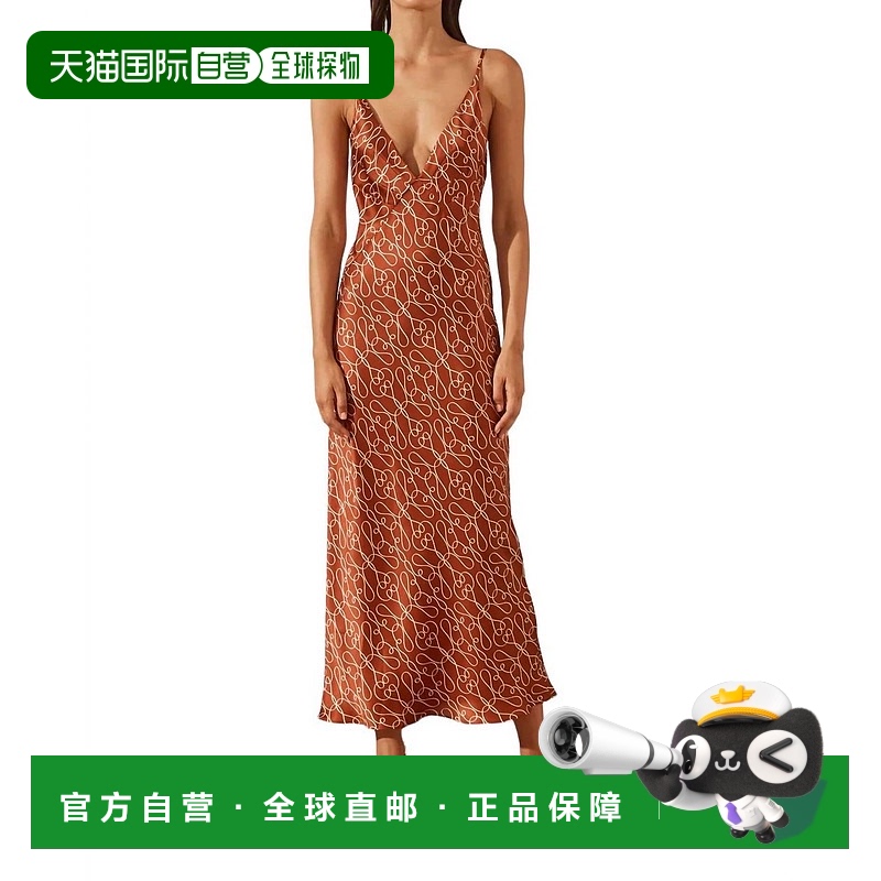 自营 shona joyArtisti 真丝低胸吊带中长连衣裙(砖红色/奶油色