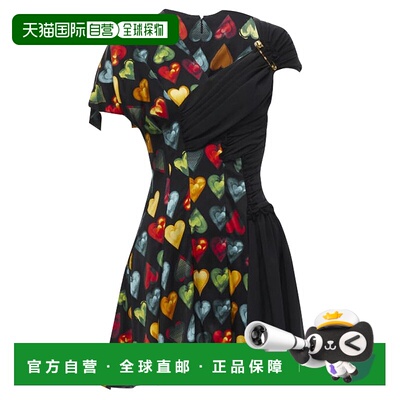 自营 versace范思哲Jim Dine心形印花安全别针连衣裙-黑色 美国奥