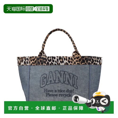 自营ganniLeopard Print Recycled Cotton Tote Bag - grey 美国