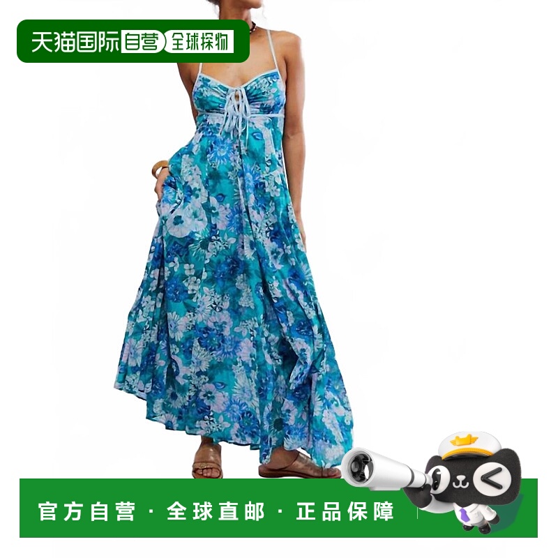 自营 free peopleDream Weaver Maxi连衣裙青绿色组合 美国奥莱直