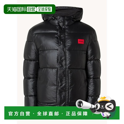 自营 hugo bossHugo 男式 Baro 2441 绗缝连帽羽绒大衣，黑色 -