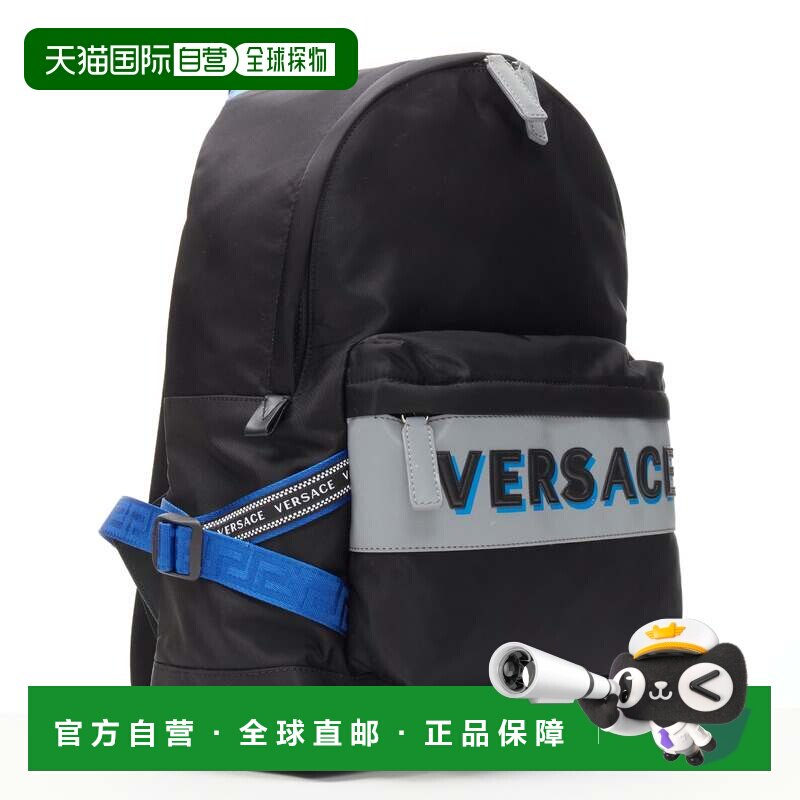 自营VERSACE反光徽标黑色尼龙蓝色glaca尼龙背带背包-黑色 美国奥
