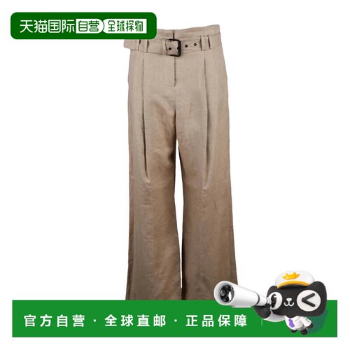 自营Eleventy High Waist Linen Pants - Beige - brown 美国奥莱