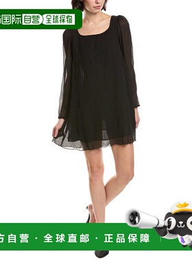 自营GANNI Pleated Georgette Mini Dress - black 美国奥莱直发