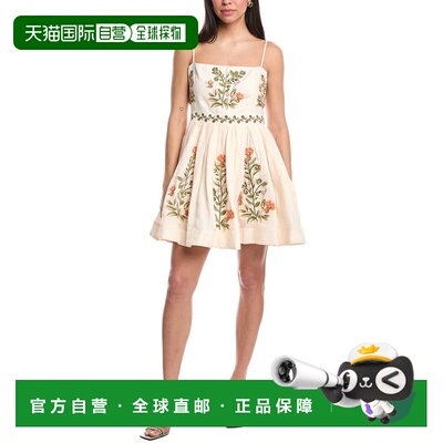 自营Agua by Agua Bendita Linen Mini Dress - white 美国奥莱直
