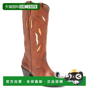 棕色 自营 饰缝线皮靴 Shelby装 美国奥莱直发女靴西部靴 Frye