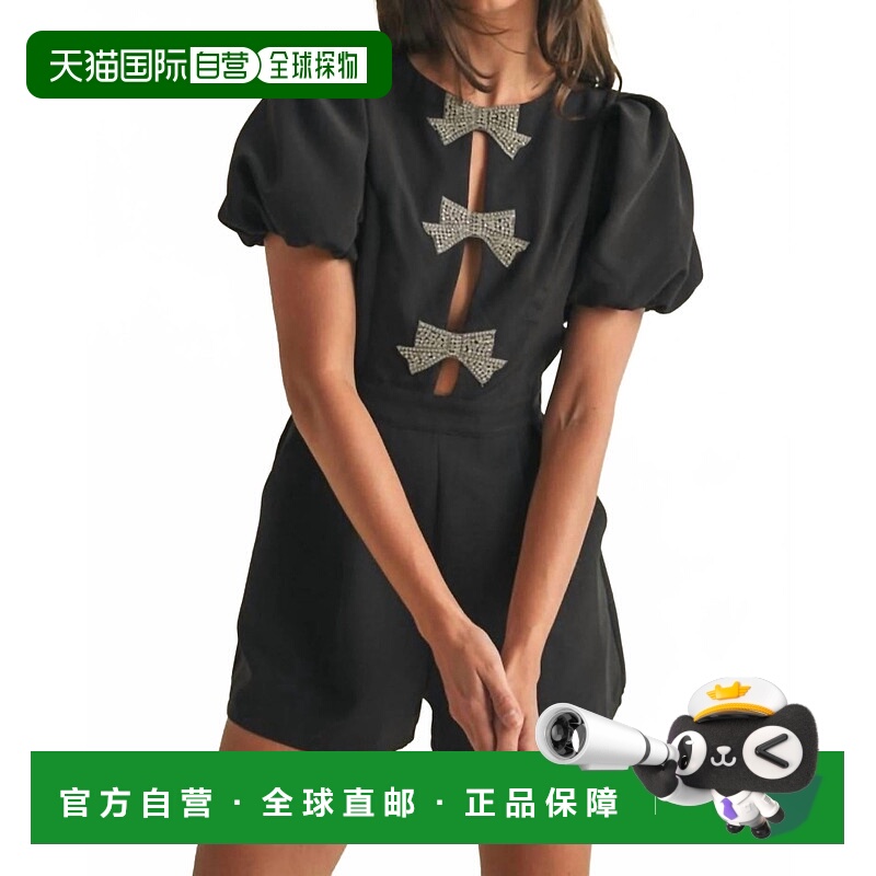 自营endless blu.Rhinestone Bow Romper In Black - black 美国