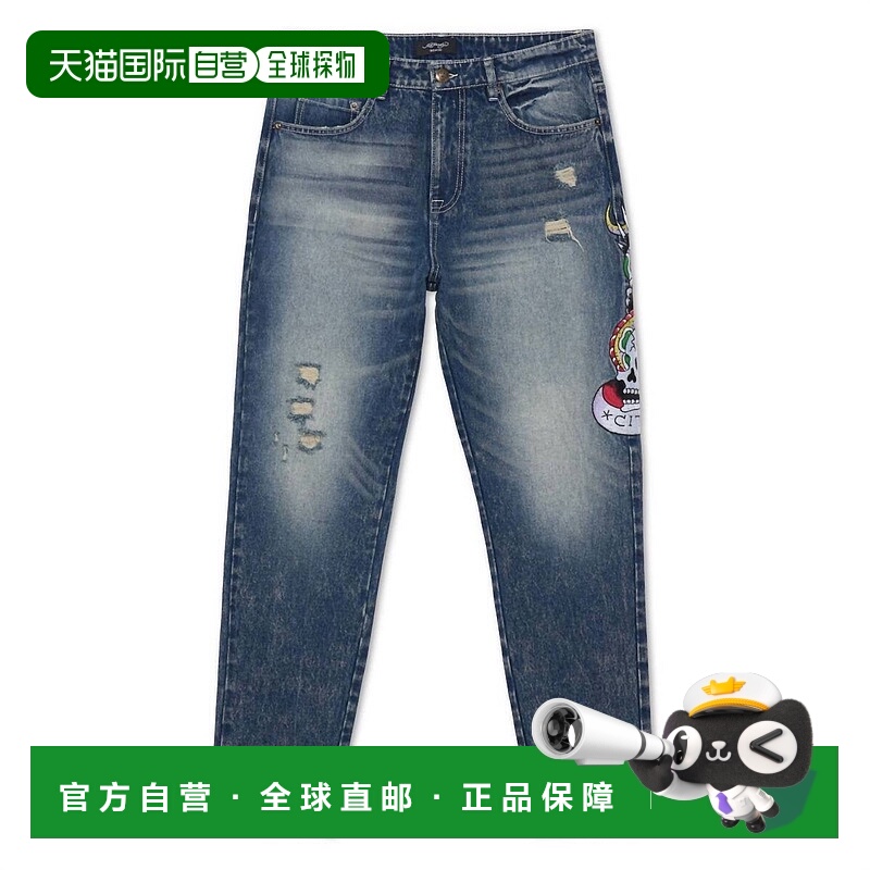 自营 ed hardy男式Nyc Eagle Skull修身锥形牛仔裤，中等复古风格