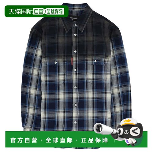 自营dsquared2Multicolor Gradient Plaid Cotton Shirt - grey