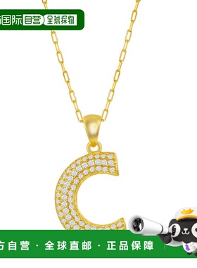 自营simona纯银 Micro Pave CZ \'J\' 块首字母带回形针链 - 镀金