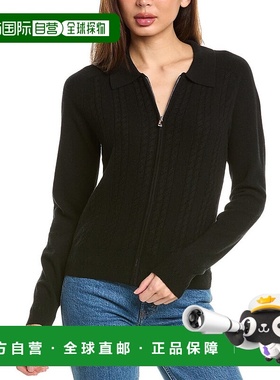 自营InCashmere正面拉链开襟羊毛衫-黑色 美国奥莱直发开衫