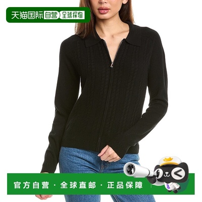 自营InCashmere正面拉链开襟羊毛衫-黑色 美国奥莱直发开衫