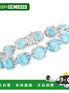 自营925 纯银 Ross-Simons Larimar 和瑞士蓝色托帕石手链 - 8 英