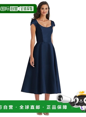alfred sung泡泡袖全裙缎面中长连衣裙 - 午夜海军蓝 【美国奥莱