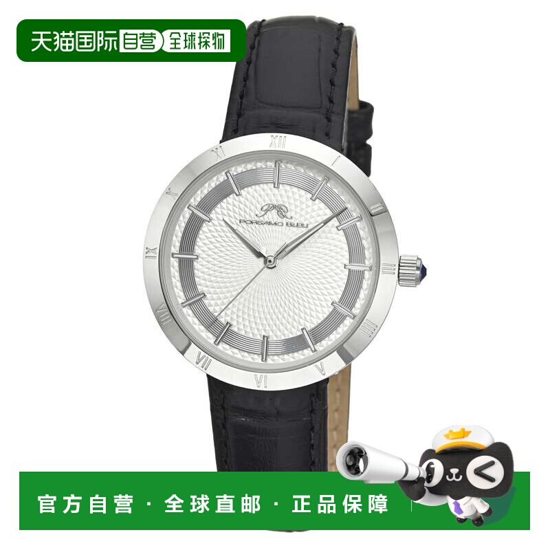 自营Porsamo Bleu女士梦露真皮银色调和黑色手表1491AMOL-黑色和