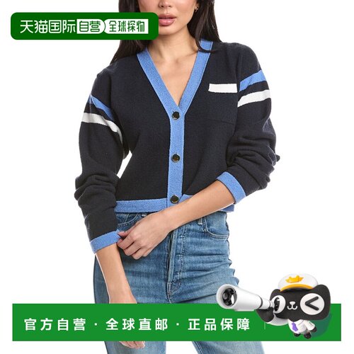 自营St. John Two Stripe Wool-Blend Cardigan Top - blue 美国