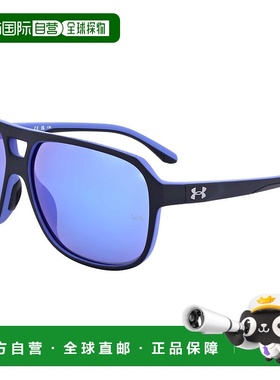 自营 Under Armour男士61毫米蓝色太阳镜-哑光黑蓝色 美国奥莱直