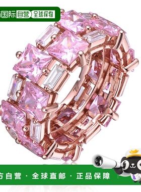 自营 geneviveGV 纯银 18k 玫瑰金镀粉色冰色和方晶锆石粗双排永