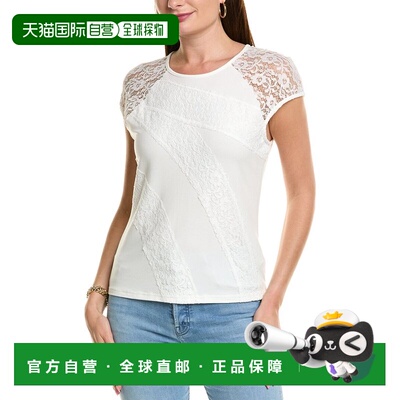 自营Nicole Miller蕾丝镶边T恤-白色 美国奥莱直发