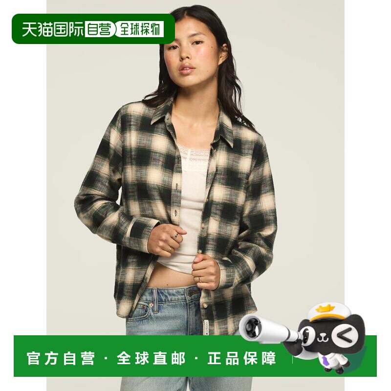 自营lucky brandLucky品牌女格子纽扣羽衣衬衫-蓝色 美 美国奥莱