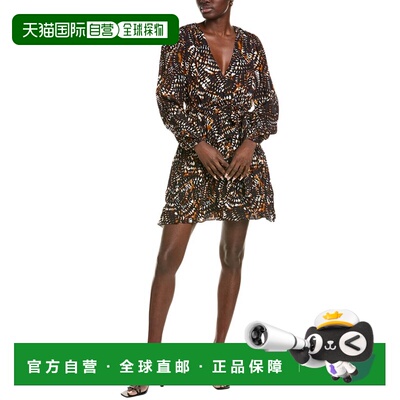 自营Marie Oliver Mila亚麻 & 真丝混纺连衣裙-蓝色 美国奥莱直发