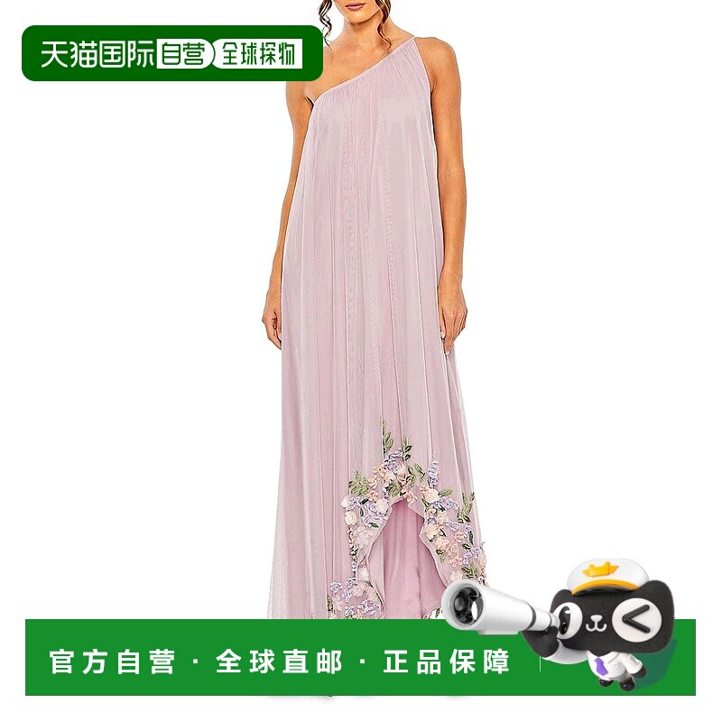 1h可退 【美国直邮】Mac Duggal|Mac 不对称花卉雪纺高低礼服长裙