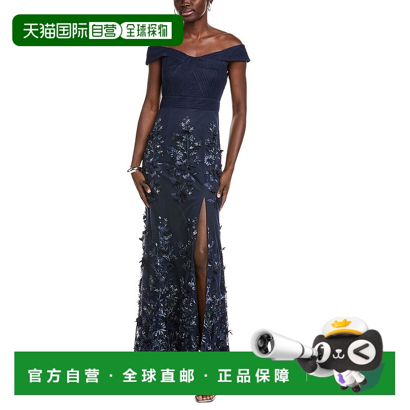自营Aidan Mattox Pleated Tulle Gown - blue 美国奥莱直发