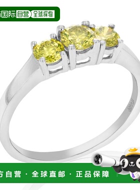 自营 vir jewels1 克拉 3 石圆形黄色钻石订婚戒指 14K 白金新娘