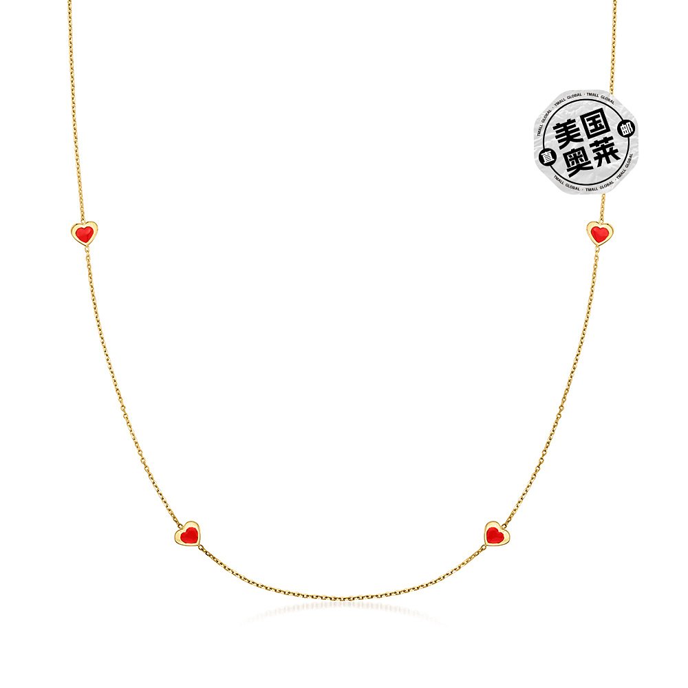ross-simons 14kt 黄金意大利红色珐琅心形项链 18 英寸 20