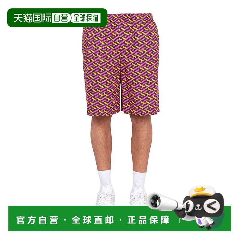 自营versaceShorts With La Greca Print - burgundy 美国奥莱直