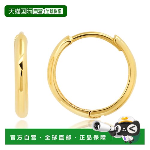 自营max + stone14K Yellow Gold 14mm Domed Style Huggie Hoop