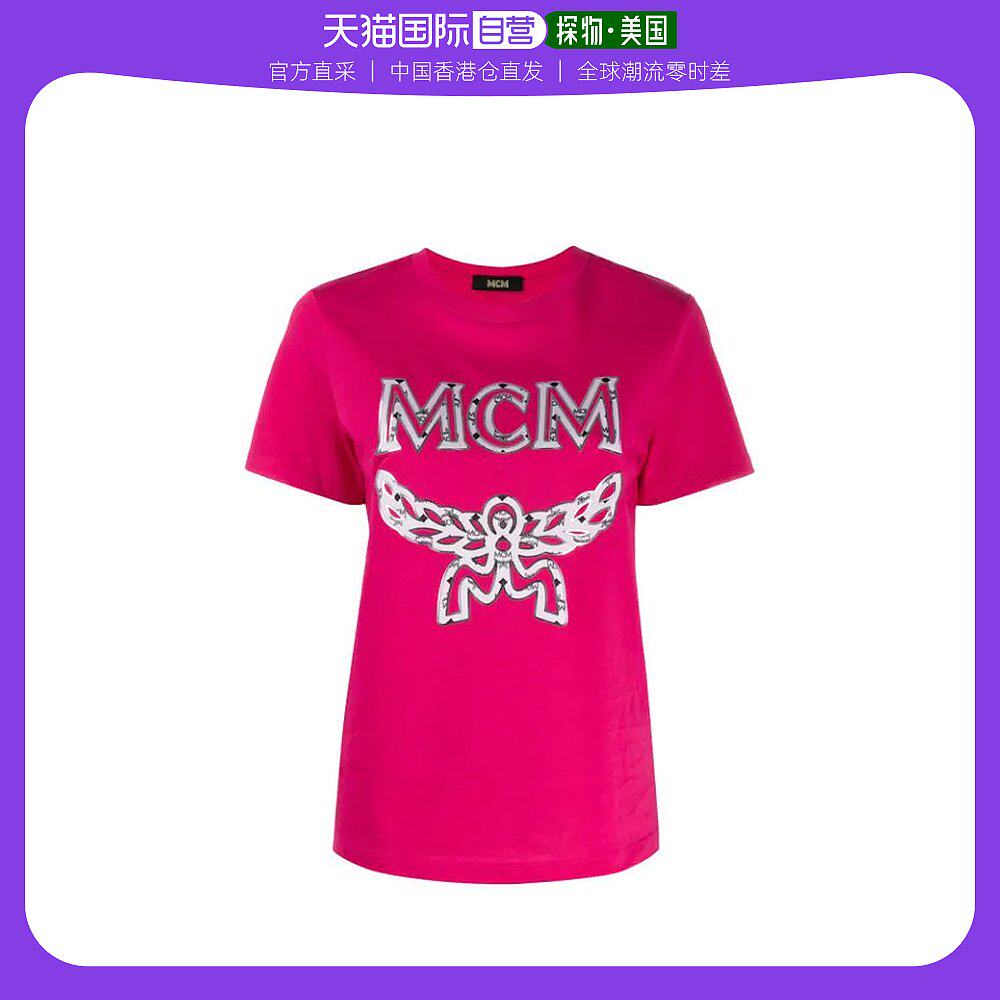 香港直发mcm女士t恤短袖印花粉色徽标柔软简约时尚日常百搭舒适