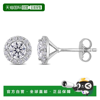 自营 Mimi & Max 1 1/3 克拉 DEW 莫桑石圆形光环耳钉 925 纯银 -