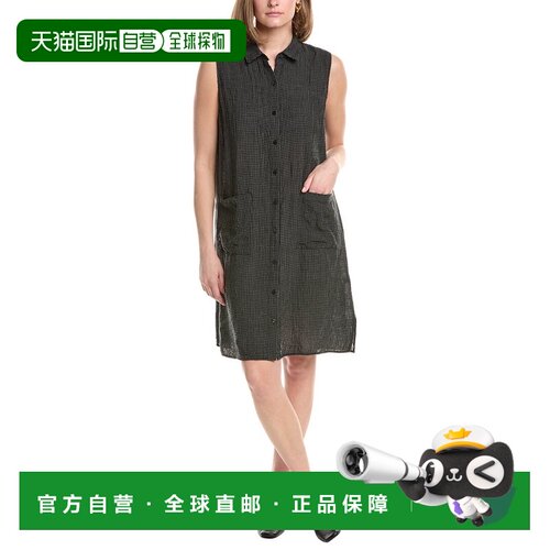 自营EILEEN FISHER Classic Linen Midi Dress - black 美国奥莱