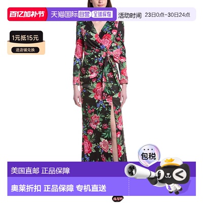 自营Tadashi Shoji Printed Long Sleeve Maxi Dress - black 美