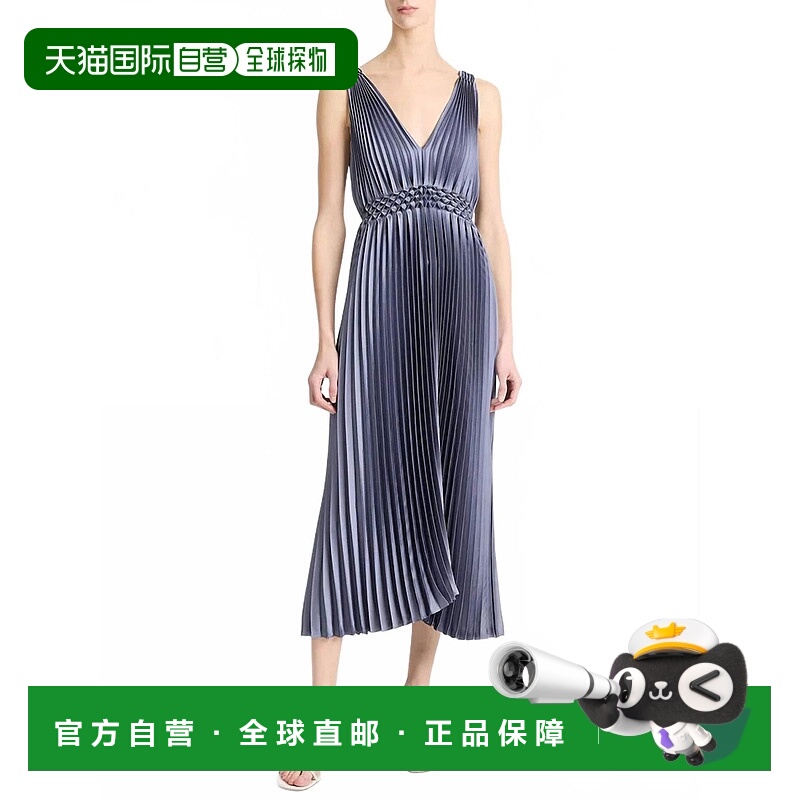 自营vince紫蓟色手褶无袖连衣裙 美国奥莱直发
