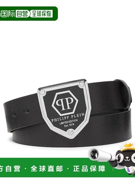 自营philipp pleinLeather Belt Hexagon - black/nickel 美国奥