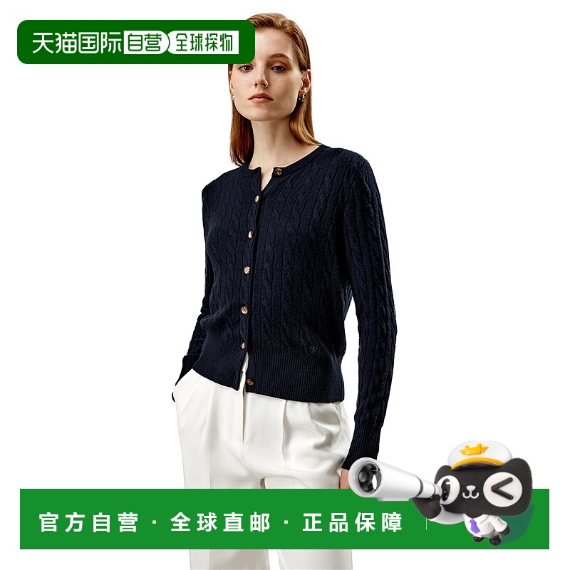 自营lilysilkCable-Knit Cashmere Crewneck Cardigan for Women