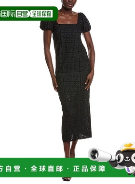 自营GANNI Broderie Anglaise Midi Dress - black 美国奥莱直发