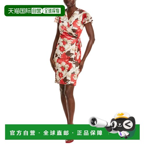 自营Anne Klein经典裹身印花迷你连衣裙-白色 美国奥莱直发包臀裙