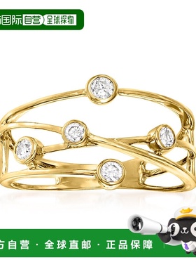 自营 Ross-Simons 包边镶钻石十字形戒指 14 克拉黄金 - 白色 美